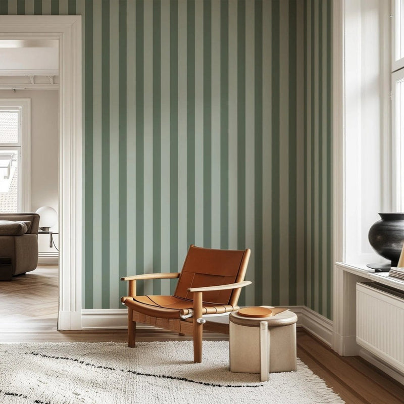 Papier peint tapisserie rayé vert foncé — intissé mat premium