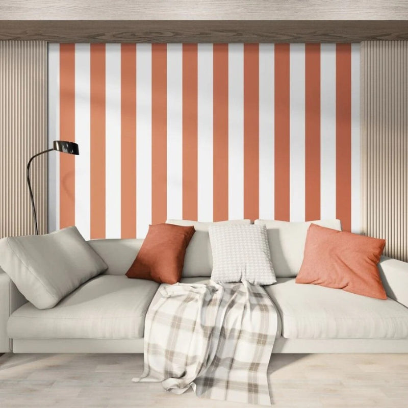 Papier peint tapisserie rayures orange et blanc — intissé mat premium