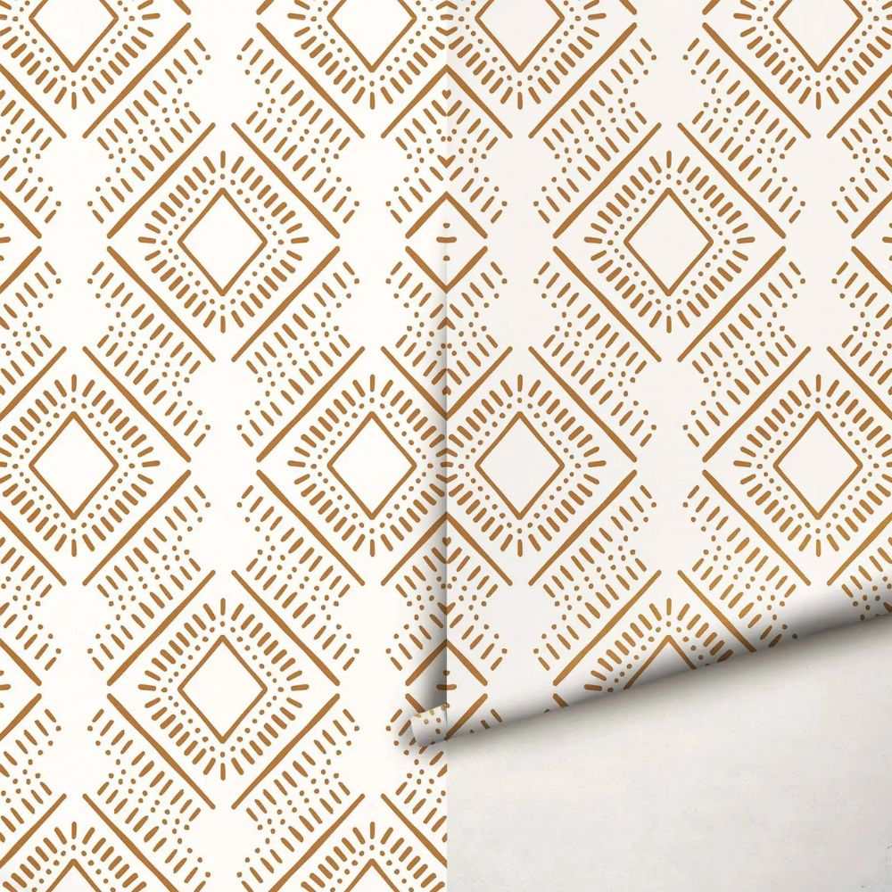 Papier peint tapisserie scandinave terracotta motif ethnique - motif