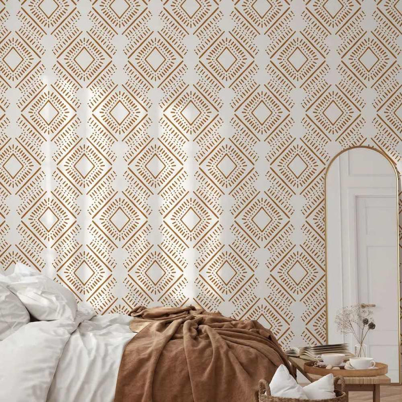 Papier peint tapisserie scandinave terracotta motif ethnique — intissé mat premium