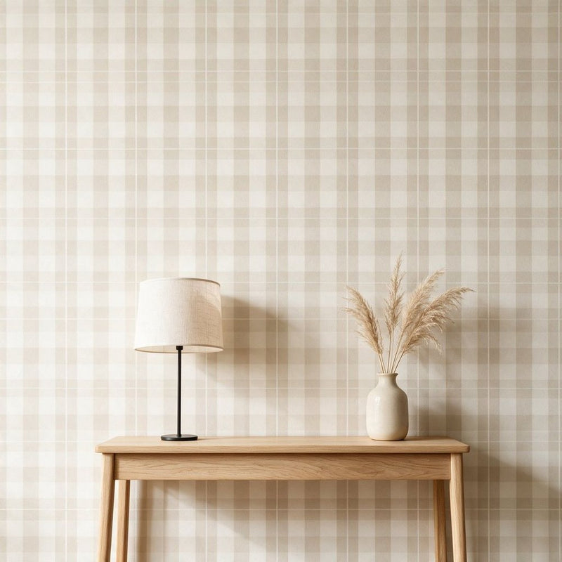 Papier peint tapisserie tartan écossais beige clair — intissé mat premium