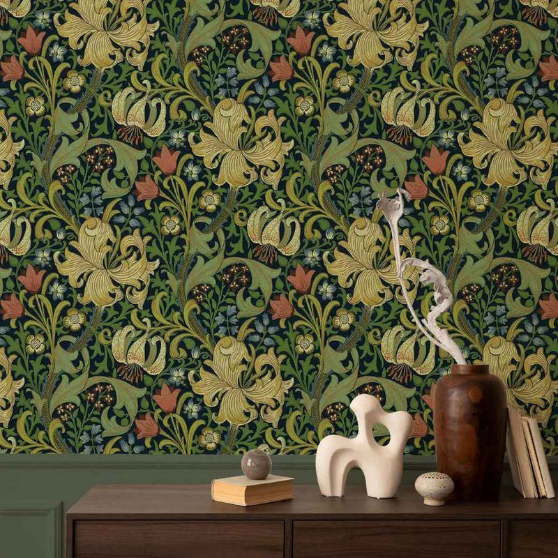 Papier peint tapisserie William Morris Golden Lily floral — intissé mat premium