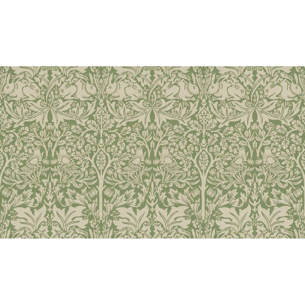 Papier peint tapisserie William Morris lapins et oiseaux vert sauge - motif