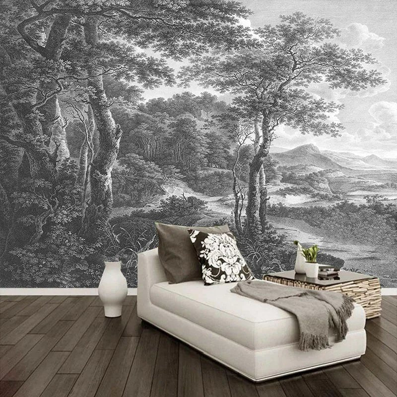 Papier Peint Arbre Noir Et Blanc — intissé mat premium
