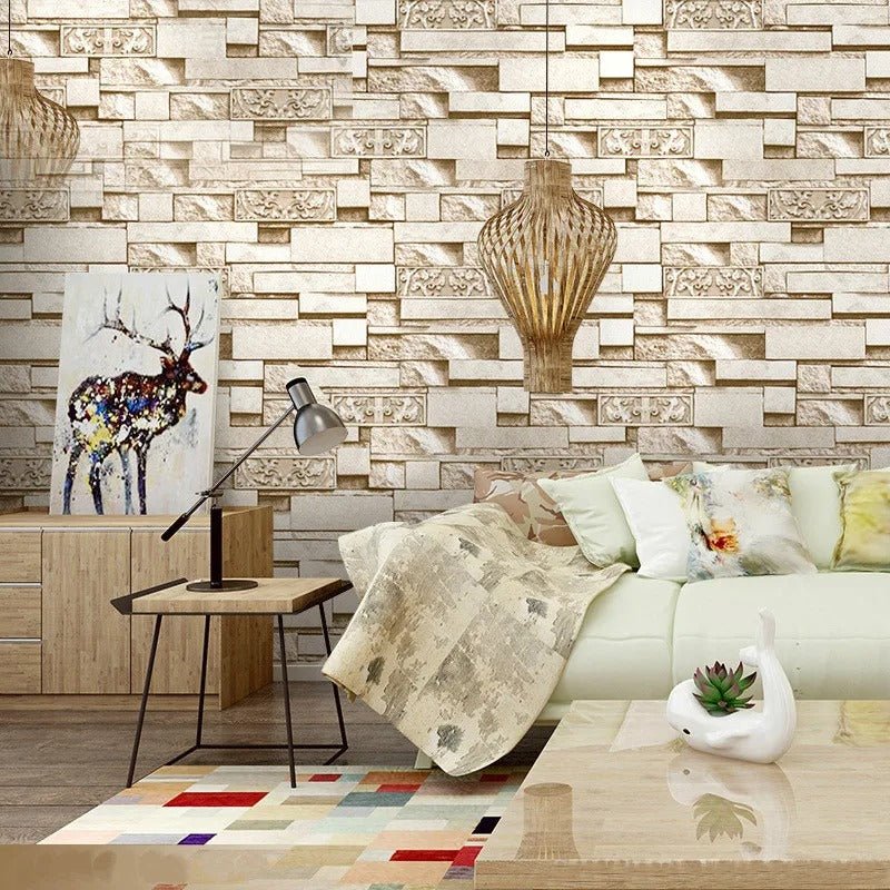 Papier peint brique beige — intissé mat premium