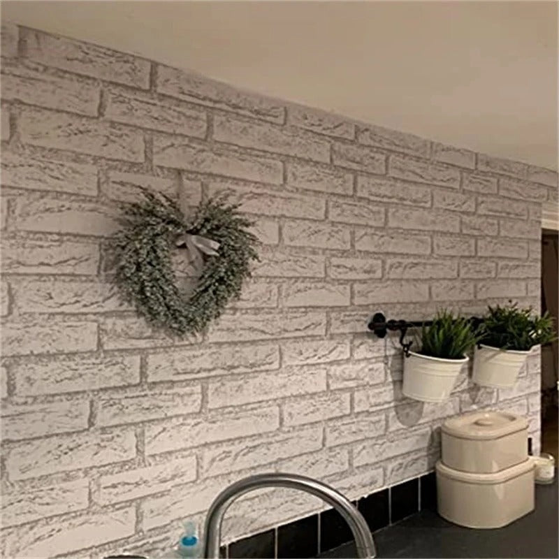 Papier peint brique blanche vieillie — intissé mat premium