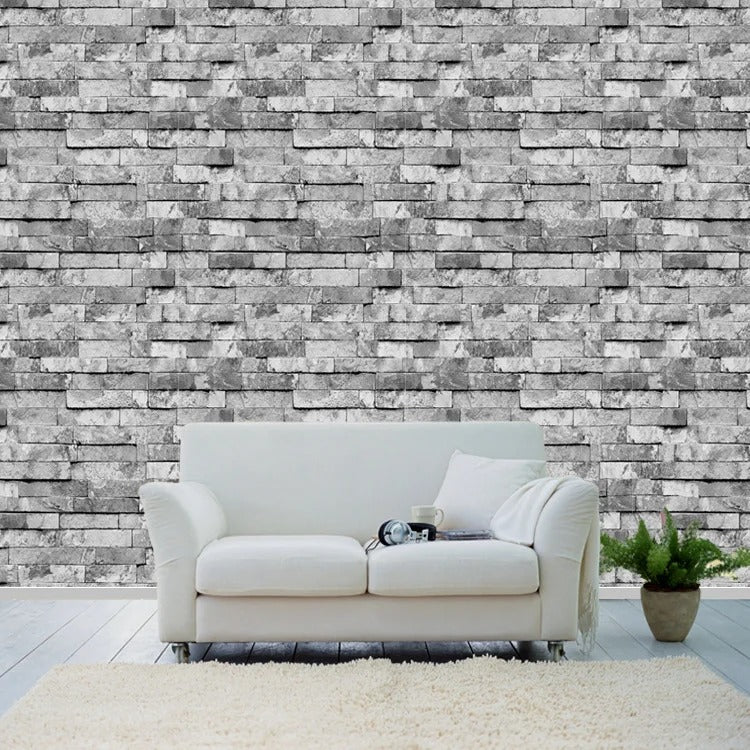 Papier peint brique gris et blanc - motif