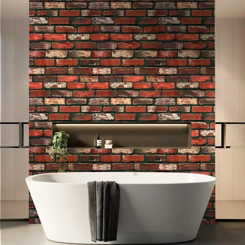 Papier peint brique salle de bain — intissé mat premium