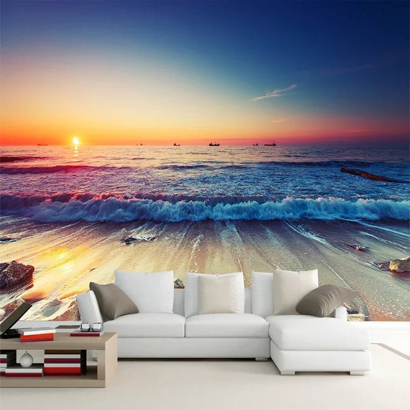 Papier peint coucher de soleil palmier — intissé mat premium