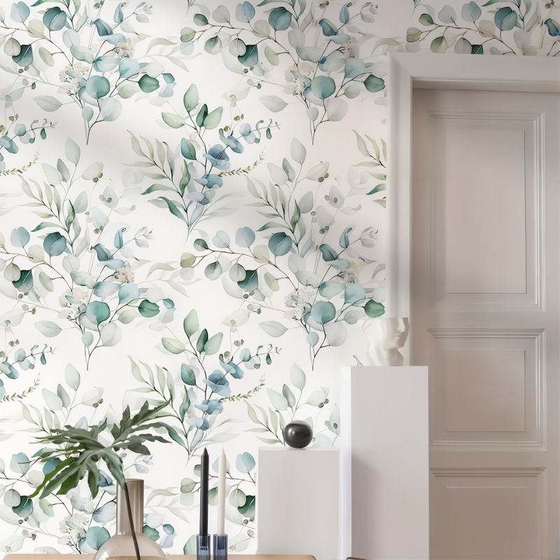 Papier peint feuillage bleu vert — intissé mat premium