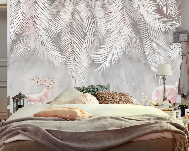 Papier peint feuillage gris — intissé mat premium