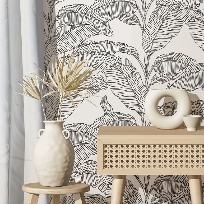 Papier peint feuillage noir — intissé mat premium