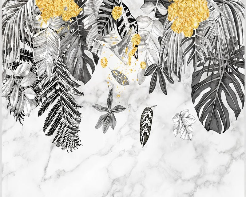 Papier Peint Feuillage Noir Et Blanc — autocollant