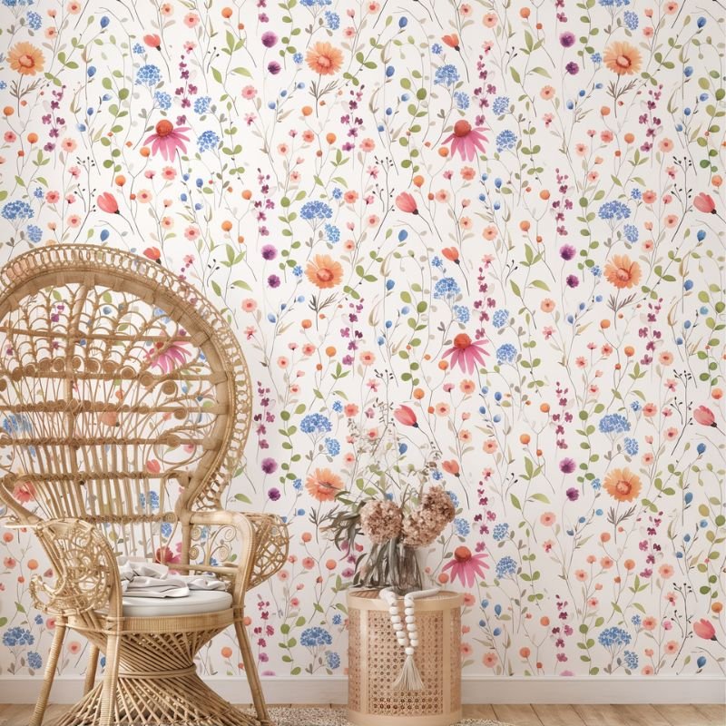 Papier peint fleuri pastel — intissé mat premium