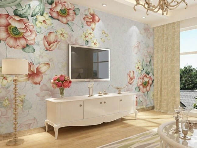 Papier peint fleuri salon - motif