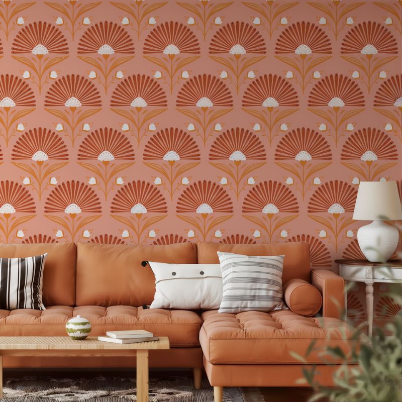 Papier peint fleuri terracotta — intissé mat premium