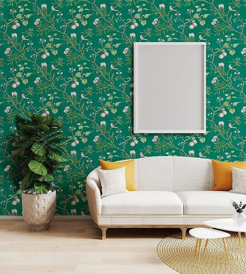 Papier peint fleuri vert — intissé mat premium