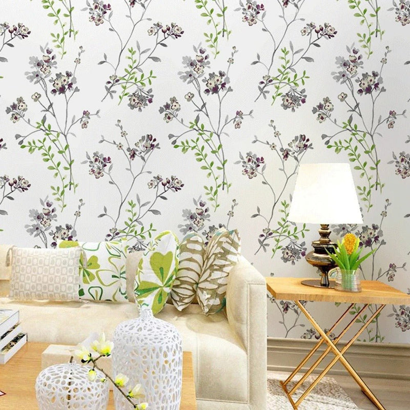 Papier peint fleuri vert d'eau — intissé mat premium