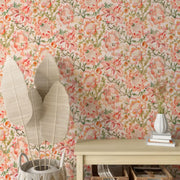 Papier peint fleuri vintage rose - Papierpeint - panoramique.fr