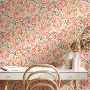 Papier peint fleuri vintage rose - Papierpeint - panoramique.fr