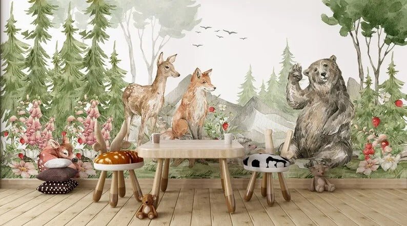 Papier peint foret chambre bebe — intissé mat premium