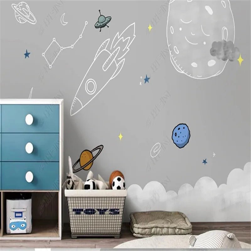 Papier peint gris chambre bebe — intissé mat premium