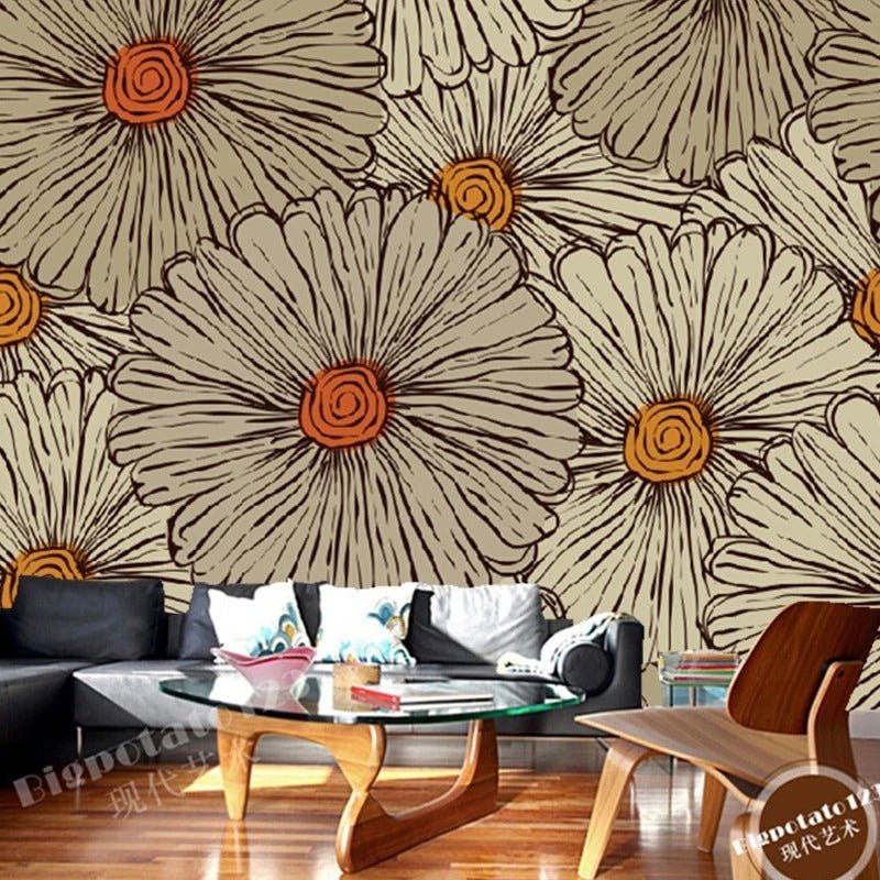 Papier peint grosse fleur vintage — intissé mat premium