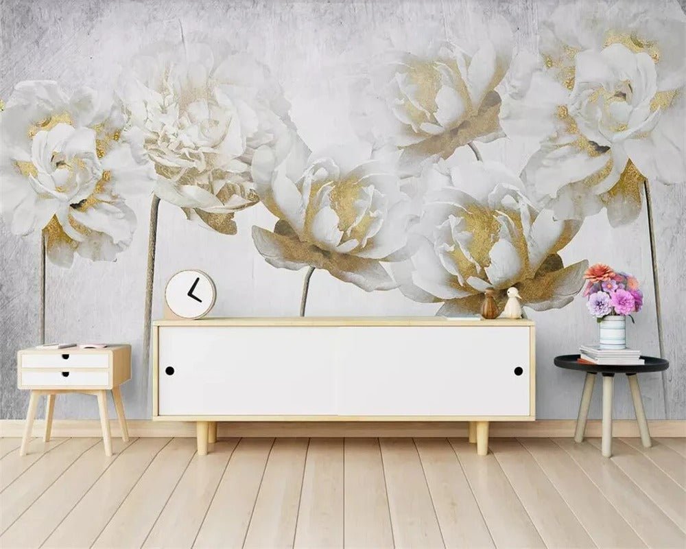 Papier peint grosses fleurs roses - motif