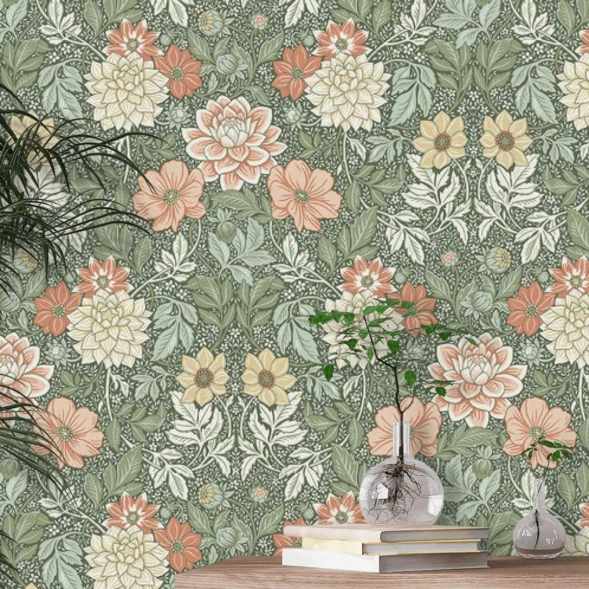 Papier peint jardin fleuri - motif