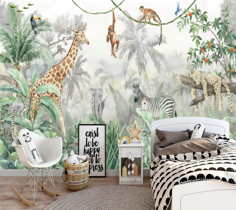 Papier peint jungle animaux — intissé mat premium