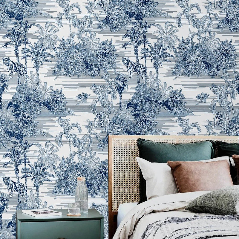 Papier peint jungle bleu — intissé mat premium