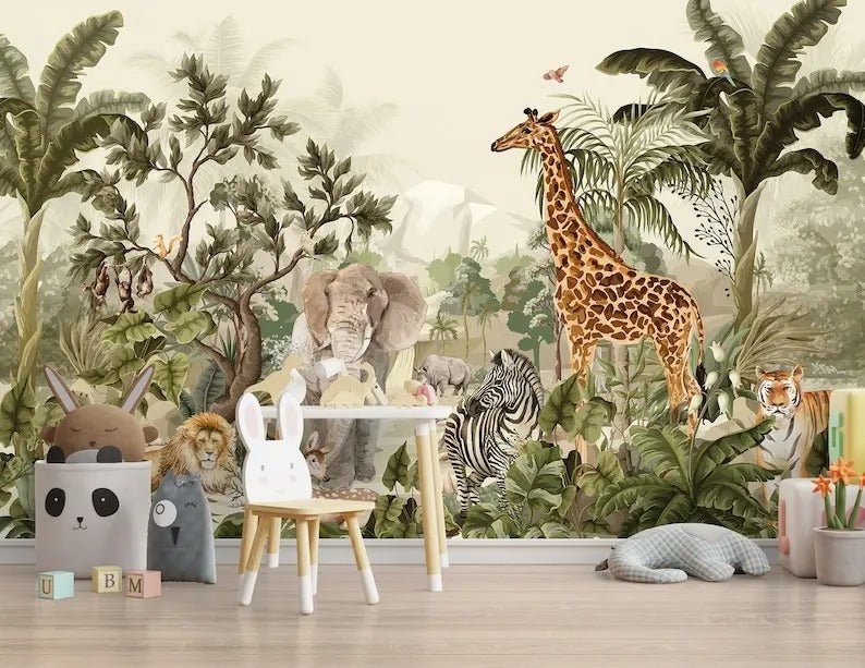 Papier peint jungle chambre bebe - motif