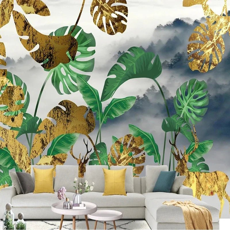 Papier peint jungle doré — intissé mat premium