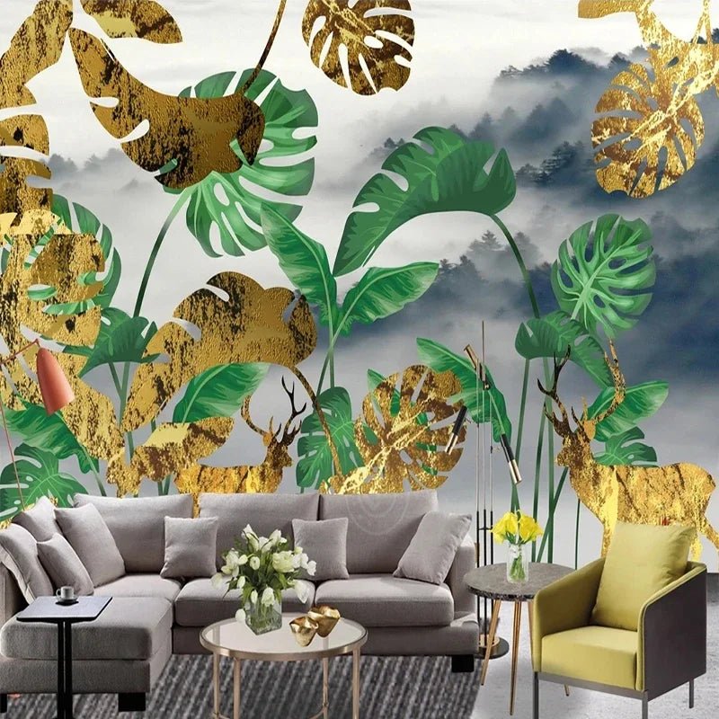 Papier peint jungle doré — autocollant