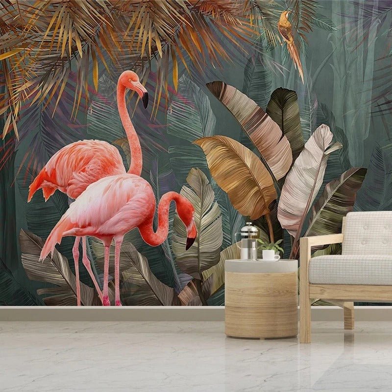 Papier peint jungle flamant rose - motif