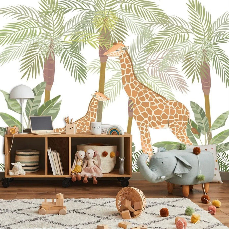 Papier peint jungle girafe — intissé mat premium