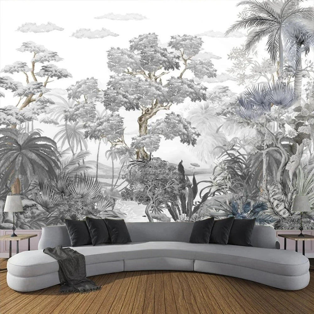Papier peint jungle gris - motif