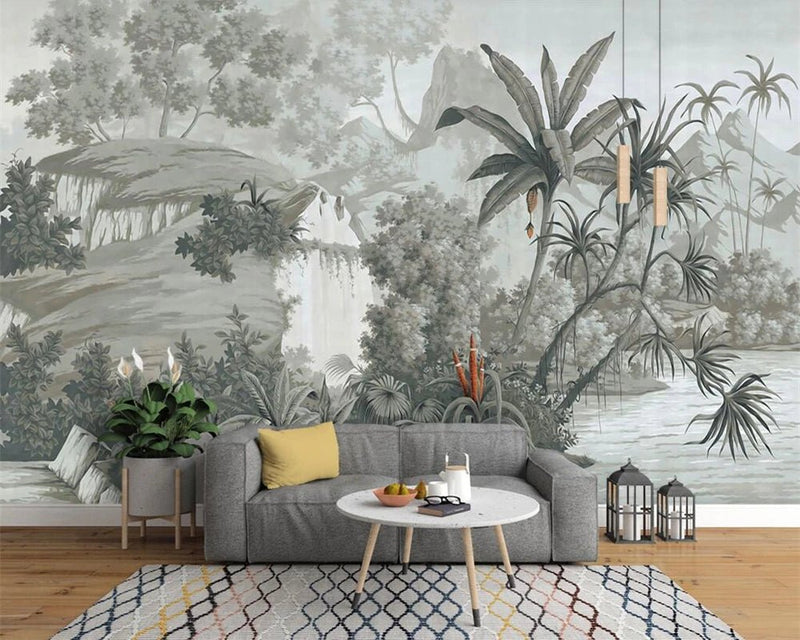 Papier Peint Jungle Noir Et Blanc — intissé mat premium