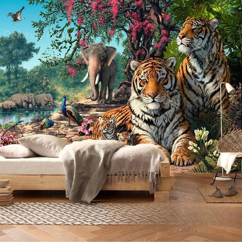Papier peint jungle tigre — intissé mat premium