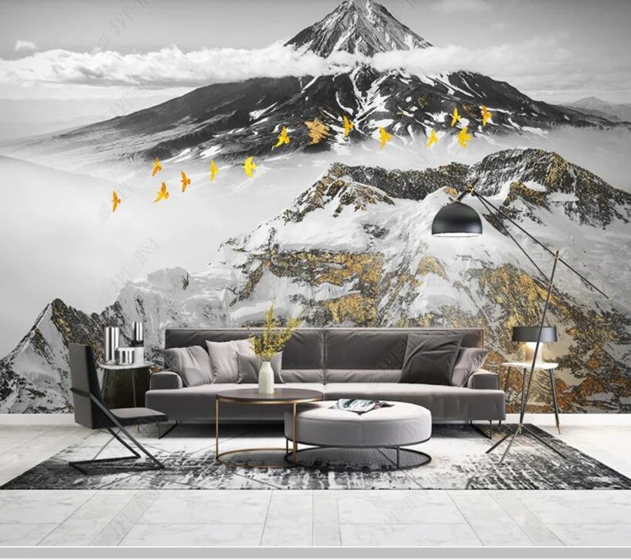 Papier Peint Montagne Noir Et Blanc - motif