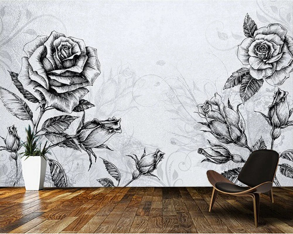 Papier Peint Noir Et Blanc Fleur - motif