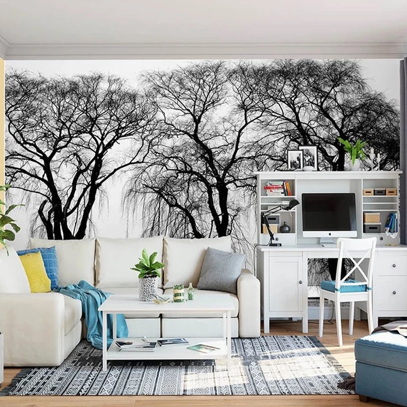 Papier Peint Noir Et Blanc Vegetal — intissé mat premium