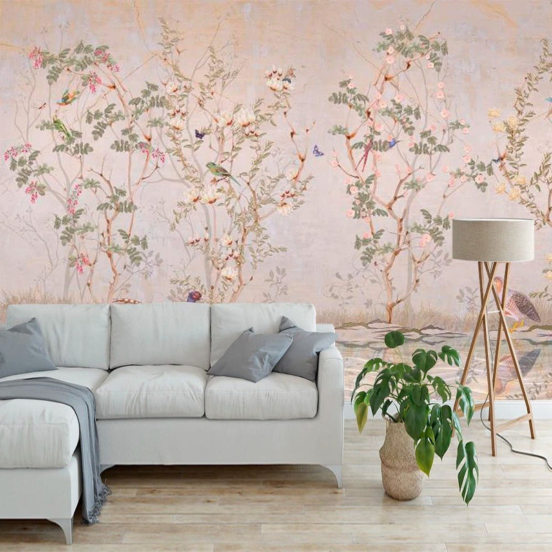 Papier peint oiseaux et fleurs — intissé mat premium