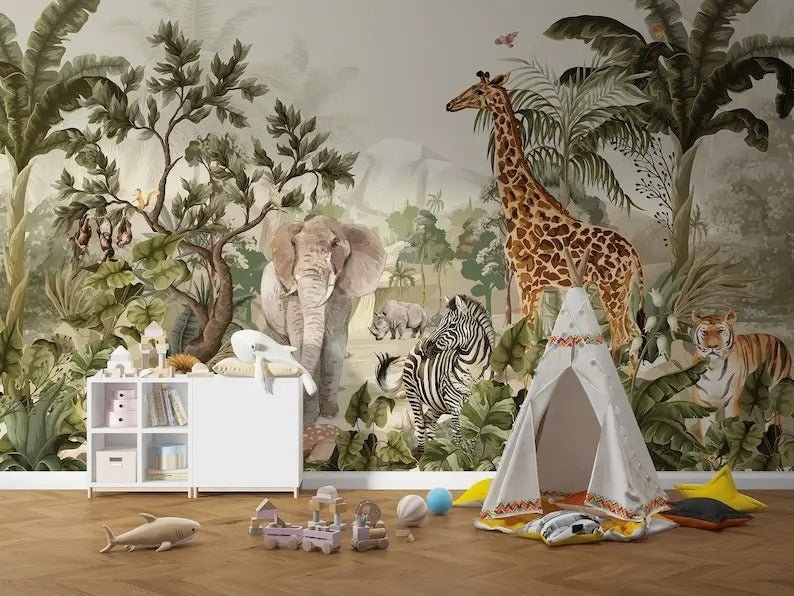 Papier peint safari bébé — intissé mat premium