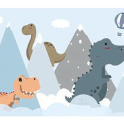 Papier peint tapisserie adhésif dinosaure, montagnes et nuages - Papierpeint - panoramique.fr