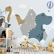 Papier peint tapisserie adhésif dinosaure, montagnes et nuages - Papierpeint - panoramique.fr