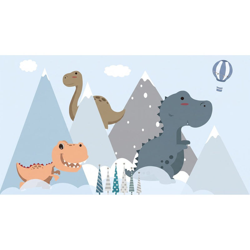 Papier peint tapisserie adhésif dinosaure, montagnes et nuages — autocollant