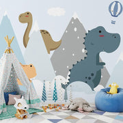 Papier peint tapisserie adhésif dinosaure, montagnes et nuages - Papierpeint - panoramique.fr