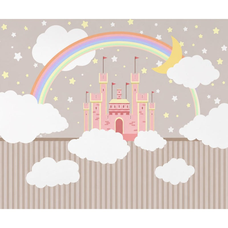 Papier peint tapisserie arc-en-ciel pastel chambre fille — autocollant