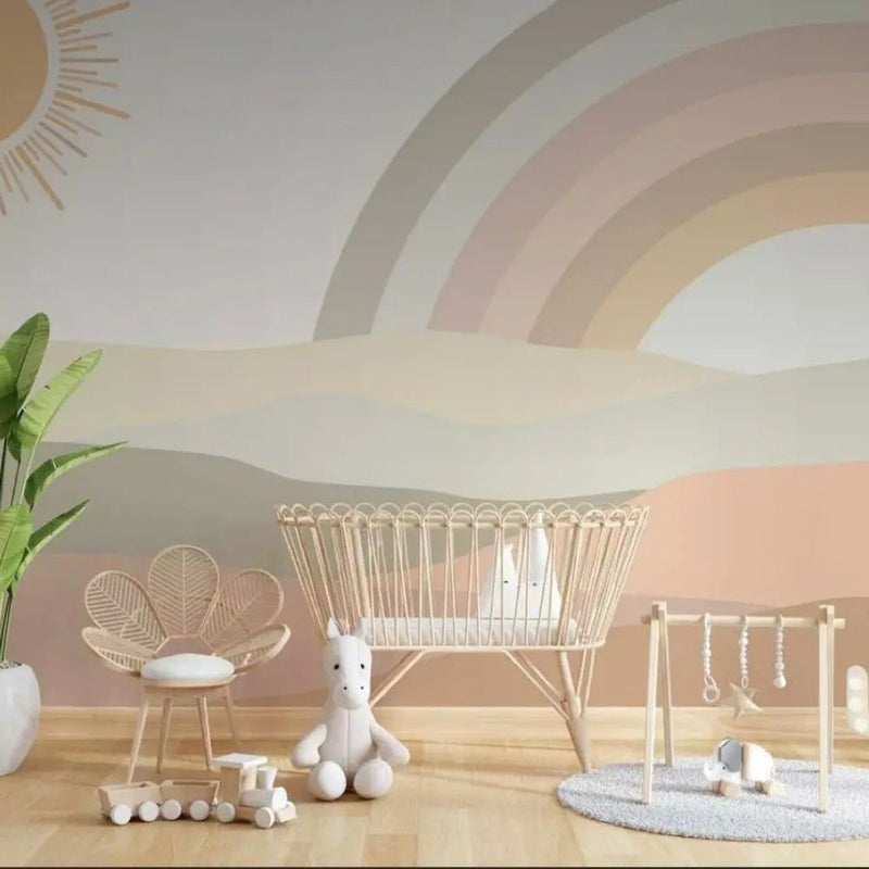 Papier peint tapisserie arc-en-ciel terracotta pour enfant — intissé mat premium